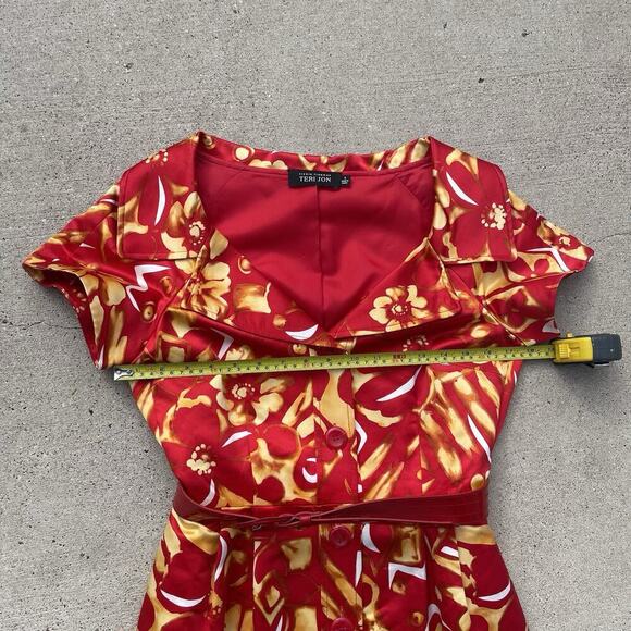 VTG Teri Jon Rickie Freeman Sz 6 Floral Hawaiian Collared Dress Abstract Artsy - Picture 5 of 7